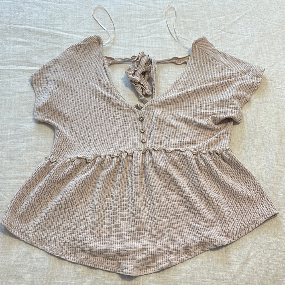 Stylish Beige Waffle Knit Top
